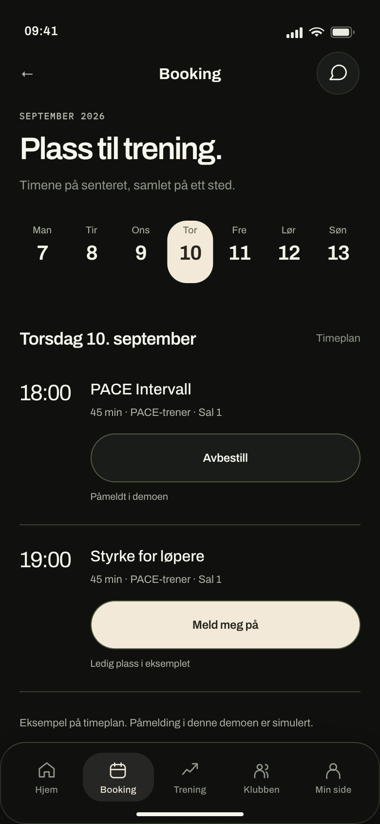 The PACE app – Booking. See the schedule, pick a day and keep track of your bookings.