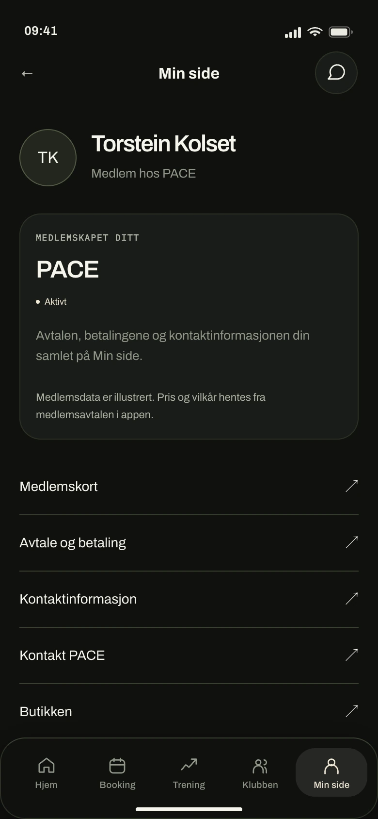 The PACE app – My page. Membership card, membership and your account, easy to reach.